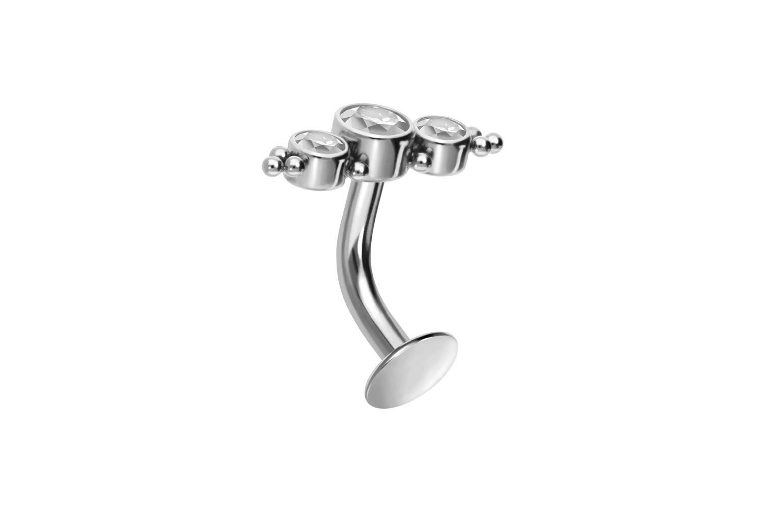 Titan Bauchnabel Labret gebogen mit Push Fit 3 KRISTALLE + KUGELN